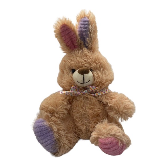 Tan BUNNY RABBIT Plush Pink And Purple Ears And Feet Stuffed Animal Easter Gift - Picture 1 of 5